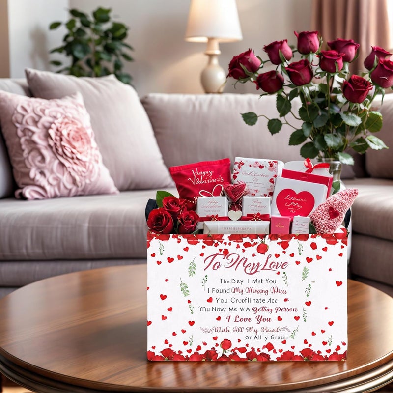 SETAMA Cute Large Valentine's Day Gift Basket Empty Heart Decor Storage Bin for Kid Baby Room Décor (Rose Petals Love) - Image 5